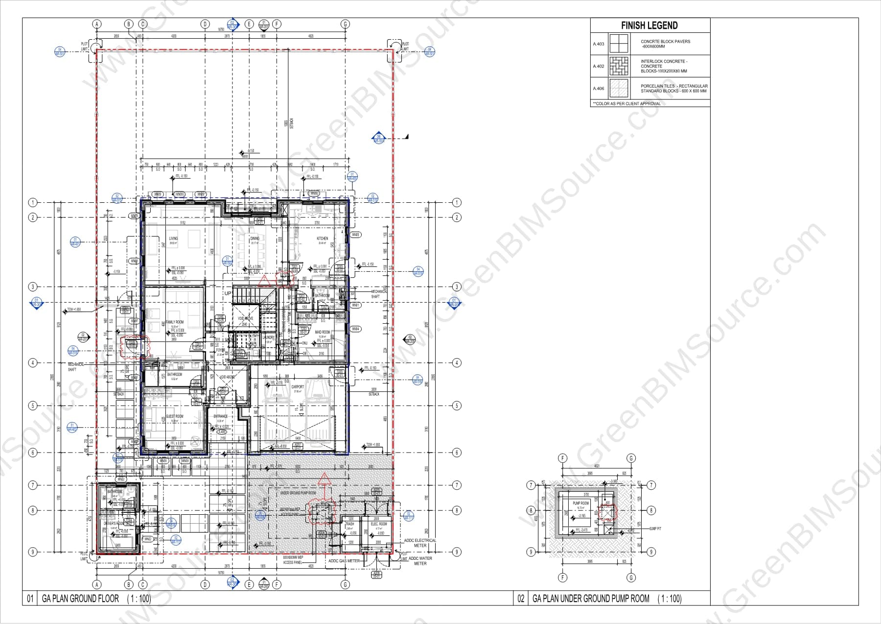 Revit ground floor plan for the main house of a five-bedroom villa