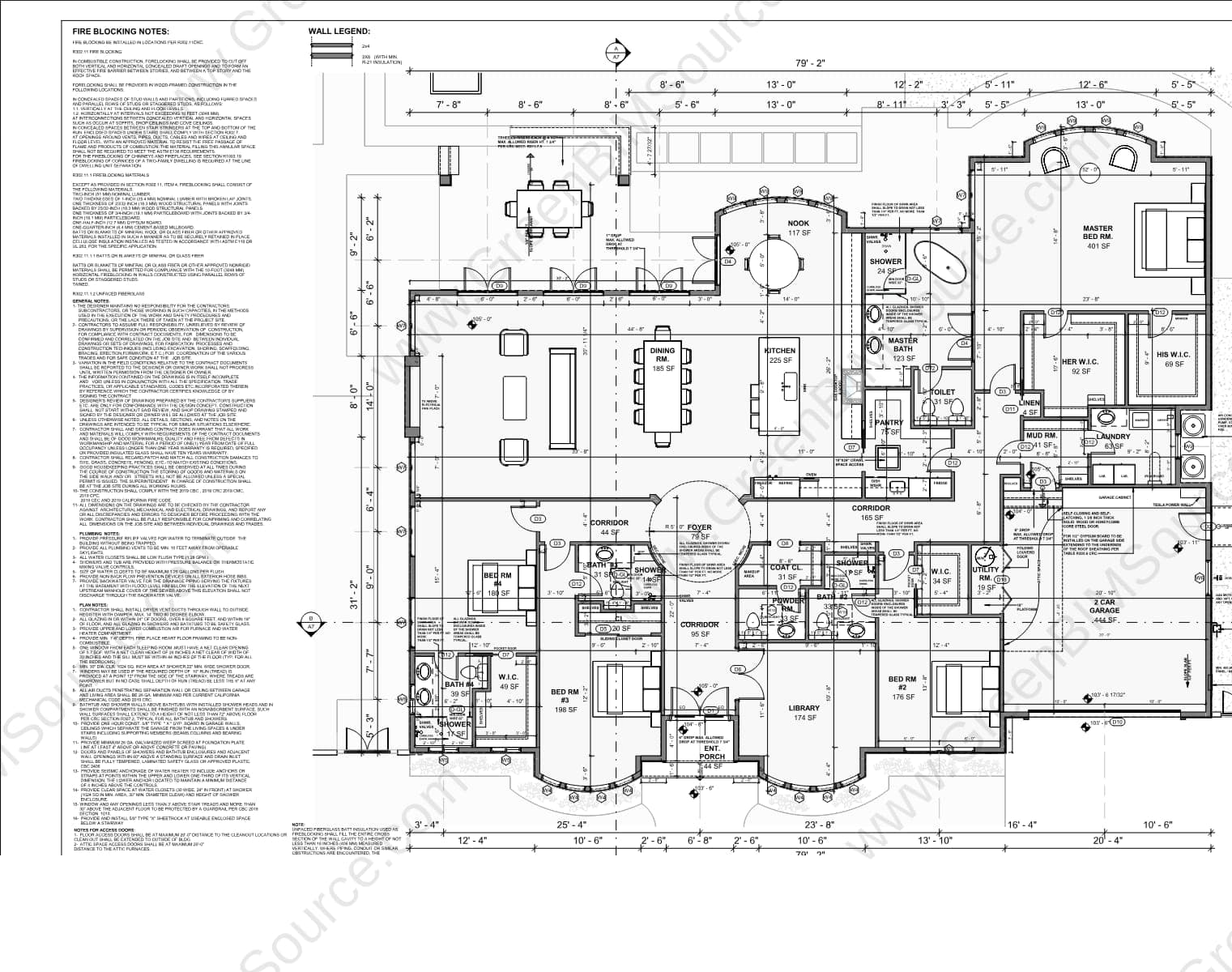 Revit main house floor plan for a Mediterranean-style custom residence with room-by-room area tags